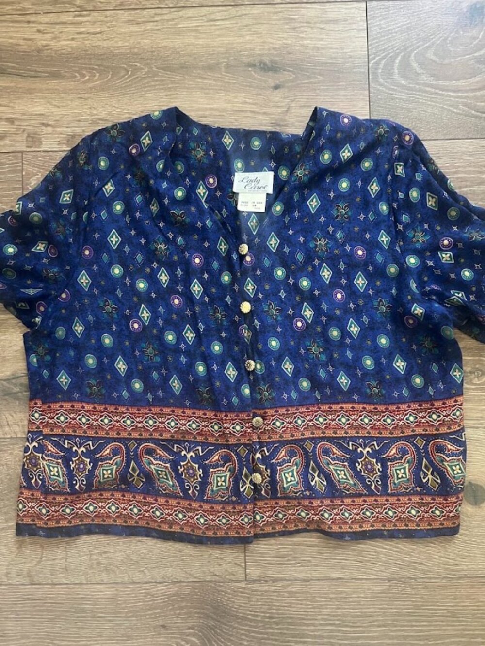 Vintage Lady Carol Of New York Blue Short Sleeve Blouse Shirt Top Size 18